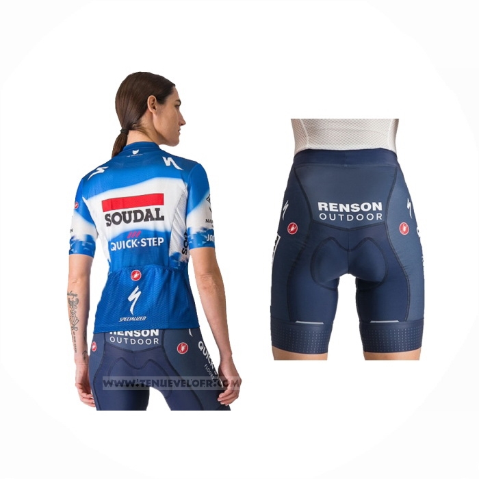 2024 Maillot Cyclisme Femme Deceuninck Quick Step Bleu Manches Courtes Et Cuissard